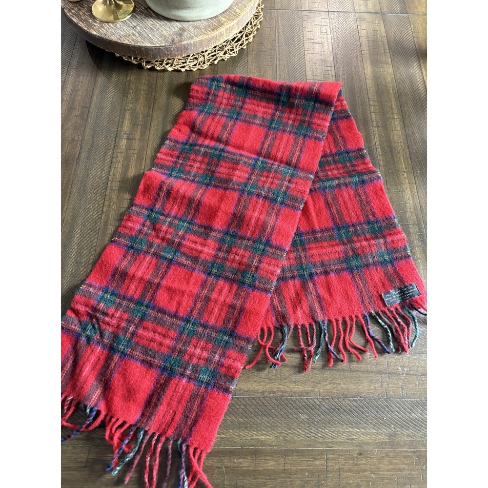 VTG 100% Wool West Germany Plaid Tartan Scarf Red Blue Grandpacore‎ Old Money